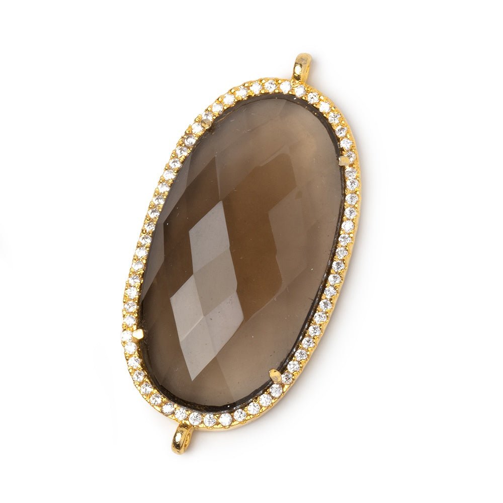 33x19mm Vermeil CZ Bezel Smoky Hydro Quartz Faceted Oval Connector 1 Focal (ONLINE ORDER ONLY)