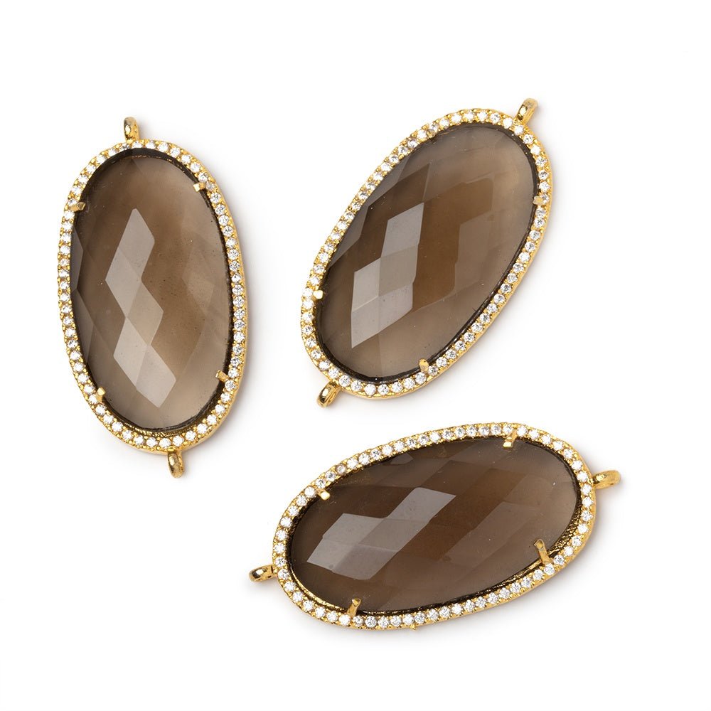 33x19mm Vermeil CZ Bezel Smoky Hydro Quartz Faceted Oval Connector 1 Focal (ONLINE ORDER ONLY)