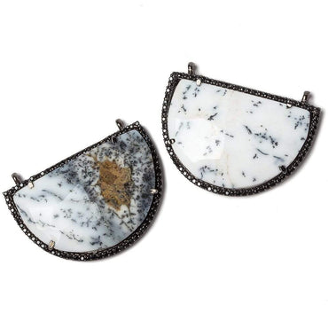 33x20mm Dendritic Opal CZ Bezel Half Moon East West Connector 1 focal bead (ONLINE ORDER ONLY)