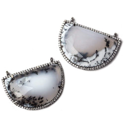 33x20mm Black Gold CZ Bezel Dendritic Opal Half Moon East West Connector (ONLINE ORDER ONLY)