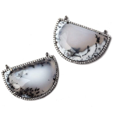 33x20mm Black Gold CZ Bezel Dendritic Opal Half Moon East West Connector (ONLINE ORDER ONLY)