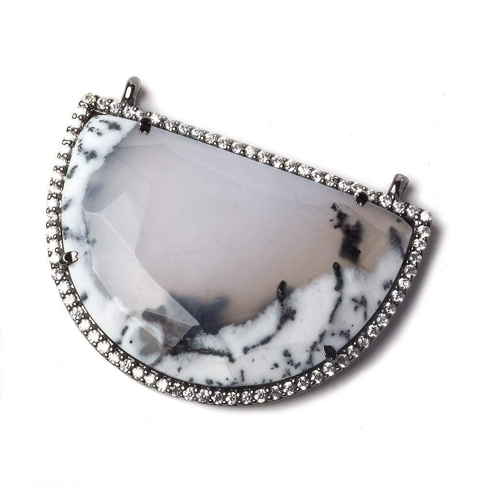 33x20mm Black Gold CZ Bezel Dendritic Opal Half Moon East West Connector (ONLINE ORDER ONLY)