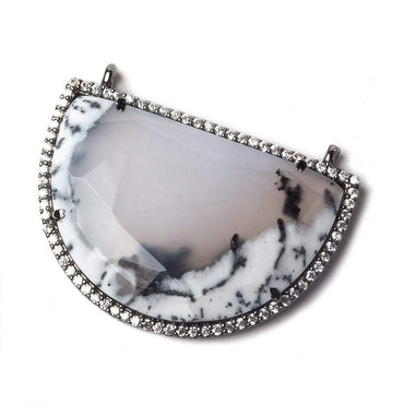 33x20mm Black Gold CZ Bezel Dendritic Opal Half Moon East West Connector (ONLINE ORDER ONLY)