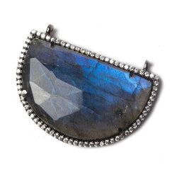 33x20mm Black Gold Bezel CZ and Labradorite Half Moon East West Connector 1 focal bead (ONLINE ORDER ONLY)