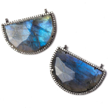 33x20mm Black Gold Bezel CZ and Labradorite Half Moon East West Connector 1 focal bead (ONLINE ORDER ONLY)