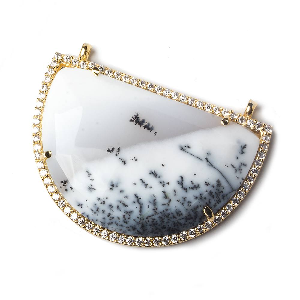 33x20mm Dendritic Opal Vermeil CZ Bezel Half Moon East West Connector 1 pc (ONLINE ORDER ONLY)