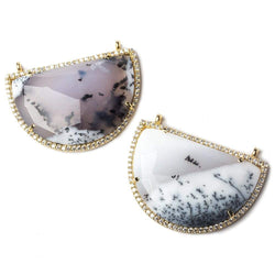 33x20mm Dendritic Opal Vermeil CZ Bezel Half Moon East West Connector 1 pc (ONLINE ORDER ONLY)