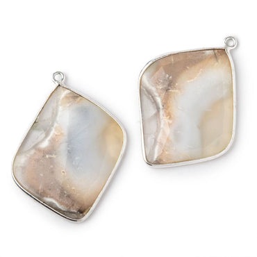 33x22mm .925 Silver Bezel Dendritic Agate Faceted Freeform Set of 2 Pendants (ONLINE ORDER ONLY)