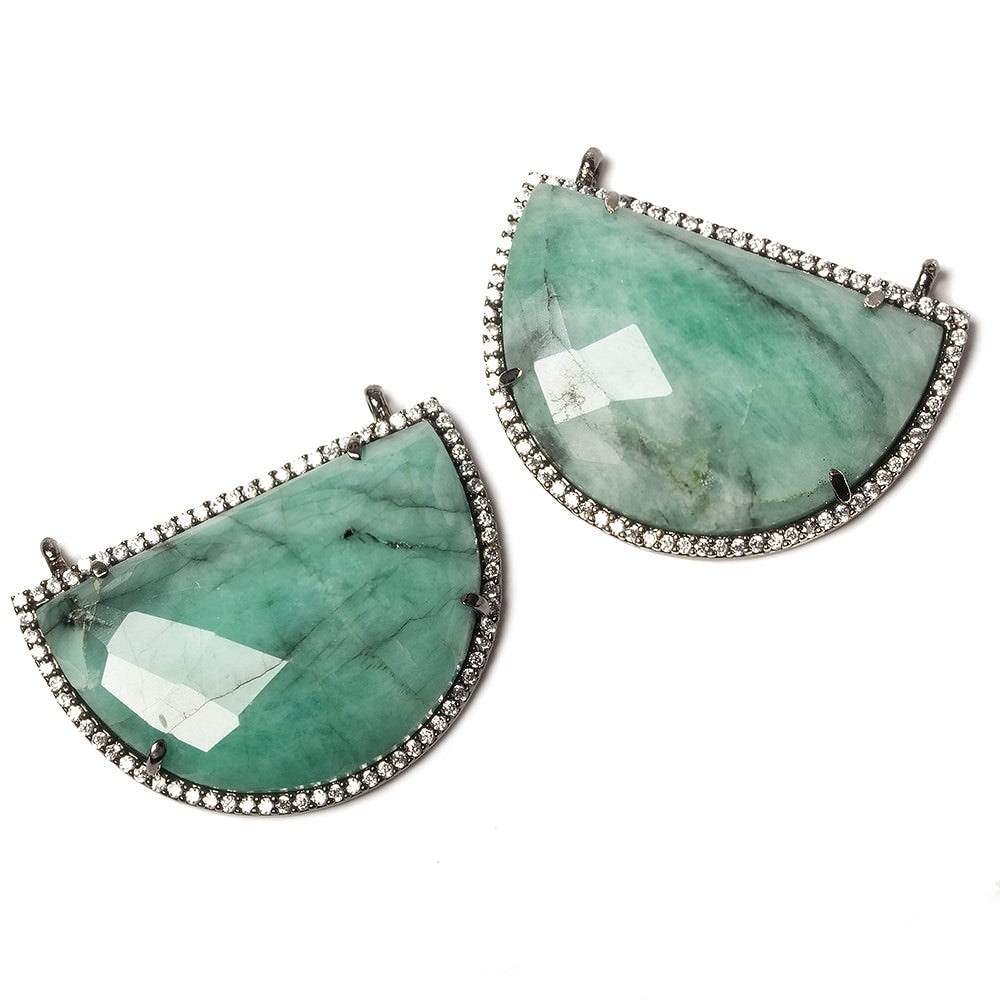 33x23mm Black Gold Bezel CZ & Emerald Half Moon East West Connector 1 focal bead (ONLINE ORDER ONLY)
