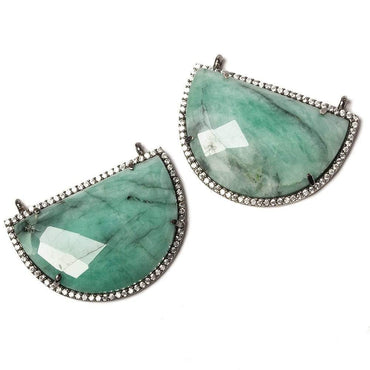 33x23mm Black Gold Bezel CZ & Emerald Half Moon East West Connector 1 focal bead (ONLINE ORDER ONLY)