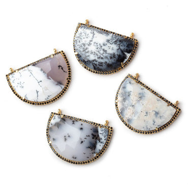 33x23mm Vermeil & Black CZ Bezel Dendritic Opal Half Moon 1 Connector (ONLINE ORDER ONLY)