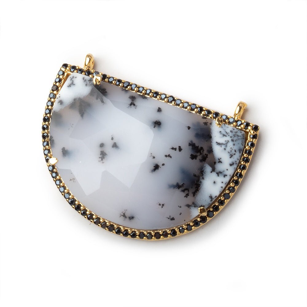 33x23mm Vermeil & Black CZ Bezel Dendritic Opal Half Moon 1 Connector (ONLINE ORDER ONLY)