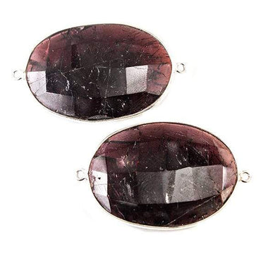 33x25mm Rhodolite Garnet Oval Sterling Silver Bezel Connector 1 piece (ONLINE ORDER ONLY)