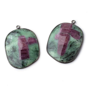 33x27mm Black Gold Bezeled Ruby in Zoisite Freeform Set of 2 Pendants (ONLINE ORDER ONLY)