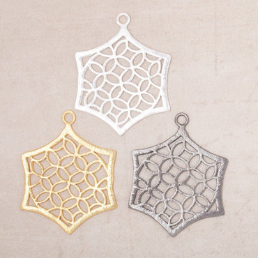 33x30mm Brushed Filigree Hexagon Charm Set of 2 pieces (ONLINE ORDER ONLY)