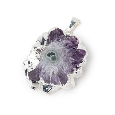 33x31mm Silver Leafed Amethyst Solar Quartz Slice Pendant 1 focal piece (ONLINE ORDER ONLY)