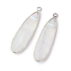 35x14mm .925 Silver Bezel Banded White Agate Faceted Pear Set of 2 Pendants (ONLINE ORDER ONLY)
