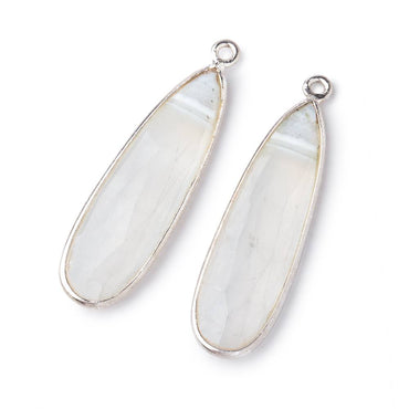 35x14mm .925 Silver Bezel Banded White Agate Faceted Pear Set of 2 Pendants (ONLINE ORDER ONLY)