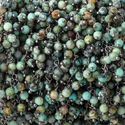 3.5mm African Turquoise micro faceted round Black Gold Dangling Chain (ONLINE ORDER ONLY)