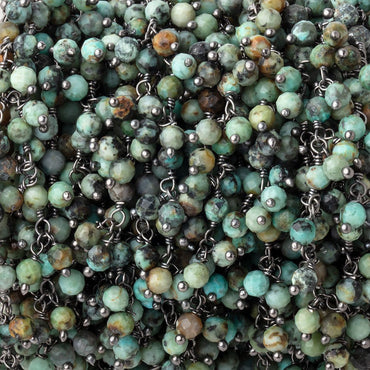 3.5mm African Turquoise micro faceted round Black Gold Dangling Chain (ONLINE ORDER ONLY)