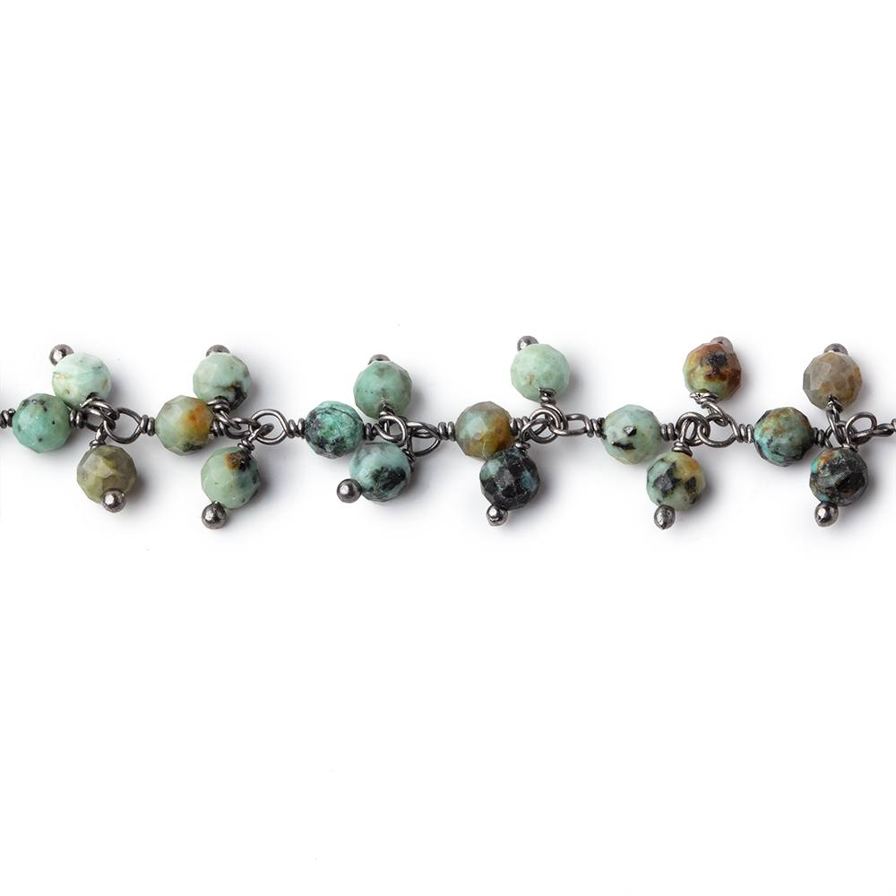 3.5mm African Turquoise micro faceted round Black Gold Dangling Chain (ONLINE ORDER ONLY)
