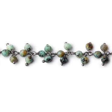 3.5mm African Turquoise micro faceted round Black Gold Dangling Chain (ONLINE ORDER ONLY)