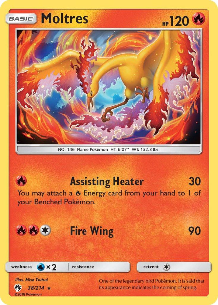Moltres (38/214) (Let's Play, Eevee) Cracked Ice Holo) (Theme Deck Exclusive) [Sun & Moon: Lost Thunder] (Online Only)