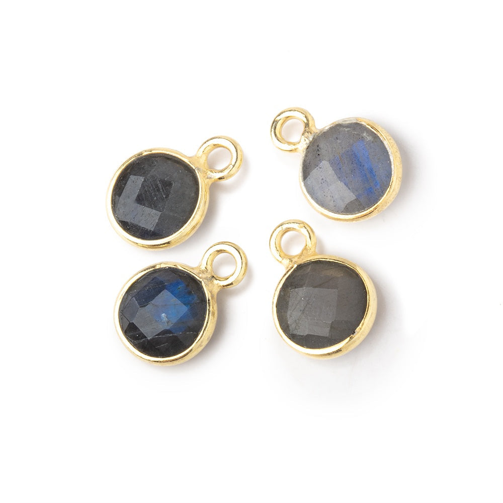 7mm Vermeil Bezel Black Labradorite faceted coin focal Pendant Set of 4 pieces (ONLINE ORDER ONLY)