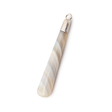 Silver Leafed Champagne Banded Agate pear Pendant 1 focal bead 38x6mm (ONLINE ORDER ONLY)