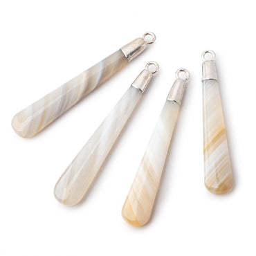 Silver Leafed Champagne Banded Agate pear Pendant 1 focal bead 38x6mm (ONLINE ORDER ONLY)