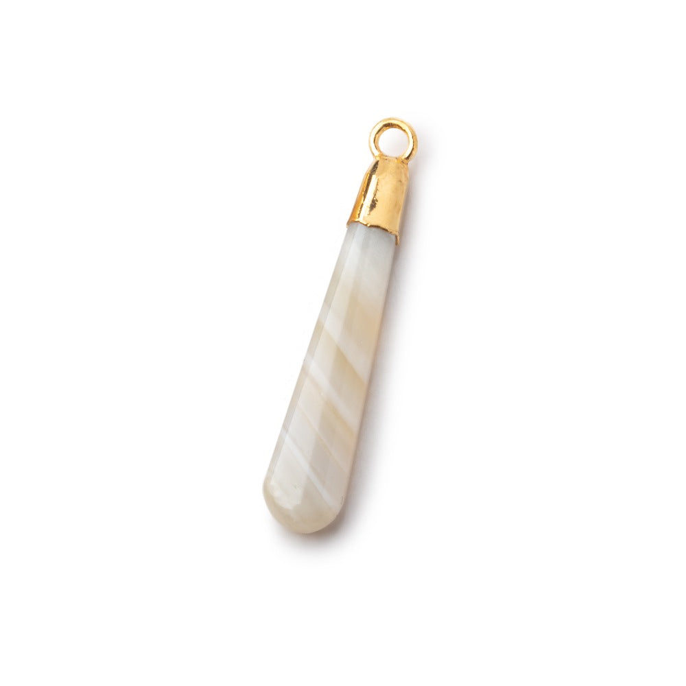 Gold Leafed Champagne Banded Agate pear Pendant 1 focal bead 29x7mm (ONLINE ORDER ONLY)
