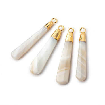 Gold Leafed Champagne Banded Agate pear Pendant 1 focal bead 29x7mm (ONLINE ORDER ONLY)