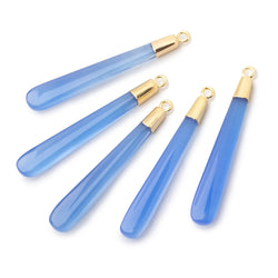 35-43mm Gold Leafed Santorini Blue Chalcedony pear Pendant 1 focal (ONLINE ORDER ONLY)