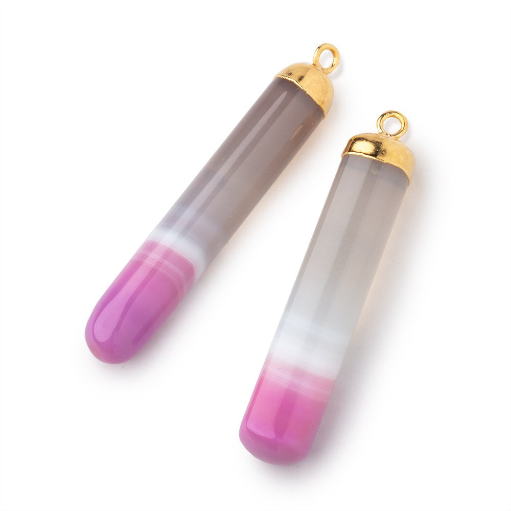 Gold Leafed Pink Banded Agate Tube Pendant Set of 2 pieces (ONLINE ORDER ONLY)
