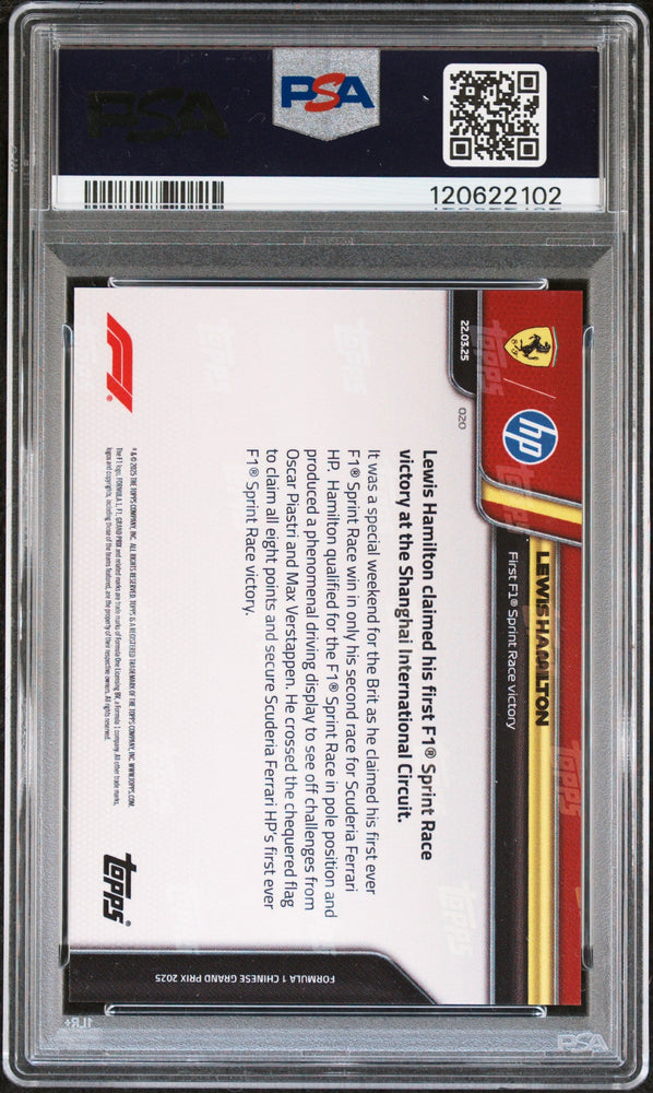 Graded 2025 Topps Now Formula 1 Lewis Hamilton #20 Racing Card PSA 10 Gem Mint (ONLINE ORDER ONLY)