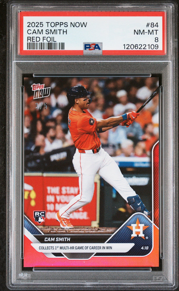 Graded 2025 Topps Now Cam Smith #84 Red Foil /5 Rookie RC Baseball Card PSA 8 Near Mint (ONLINE ORDER ONLY)