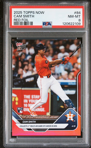 Graded 2025 Topps Now Cam Smith #84 Red Foil /5 Rookie RC Baseball Card PSA 8 Near Mint (ONLINE ORDER ONLY)