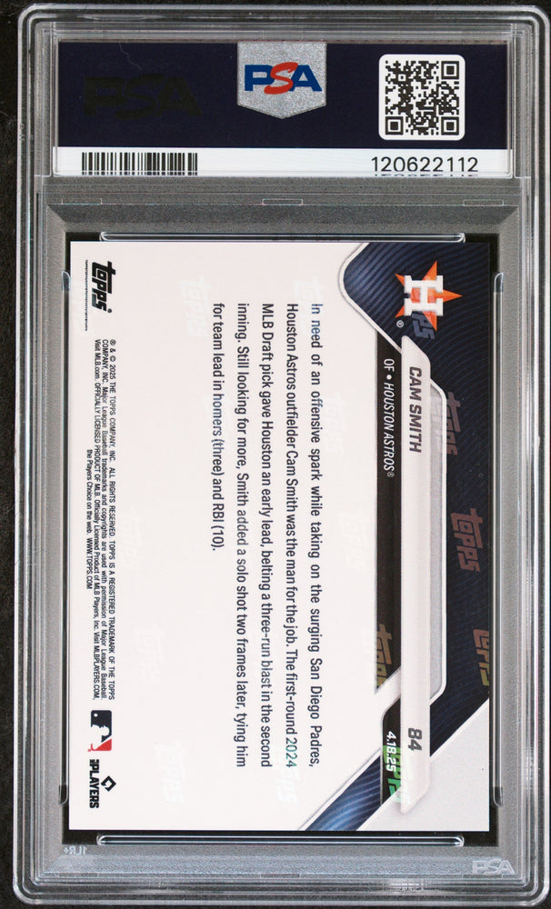 Graded 2025 Topps Now Cam Smith #84 Gold Foil /50 Rookie RC Baseball Card PSA 8 Near Mint (ONLINE ORDER ONLY)