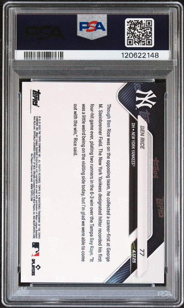 Graded 2025 Topps Now Ben Rice #77 Orange Foil /25 Rookie RC Baseball Card PSA 8 Near Mint (ONLINE ORDER ONLY)