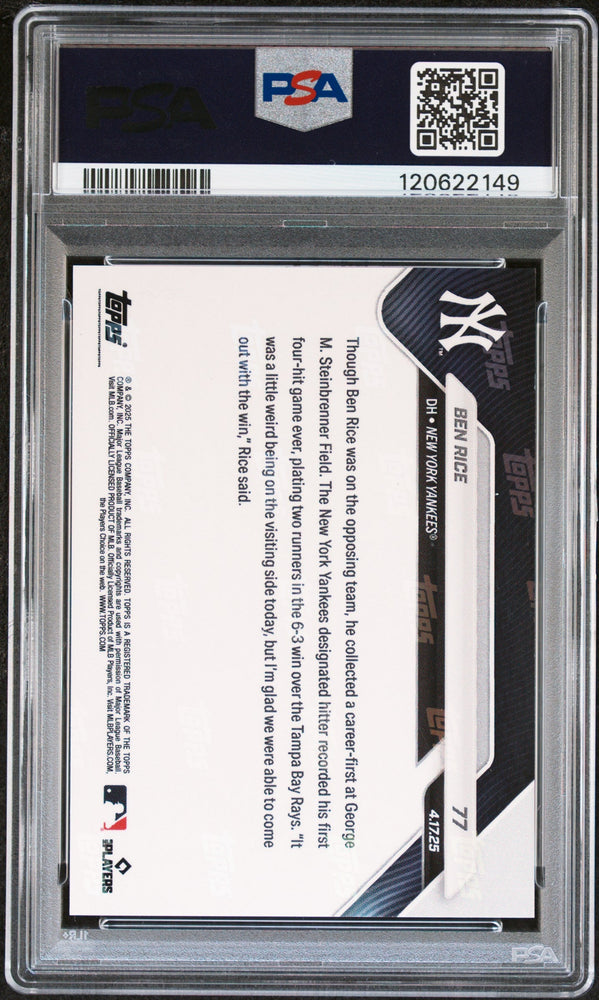 Graded 2025 Topps Now Ben Rice #77 Gold Foil /50 Rookie RC Baseball Card PSA 8 Near Mint (ONLINE ORDER ONLY)