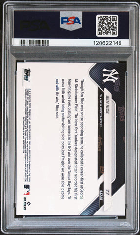 Graded 2025 Topps Now Ben Rice #77 Gold Foil /50 Rookie RC Baseball Card PSA 8 Near Mint (ONLINE ORDER ONLY)