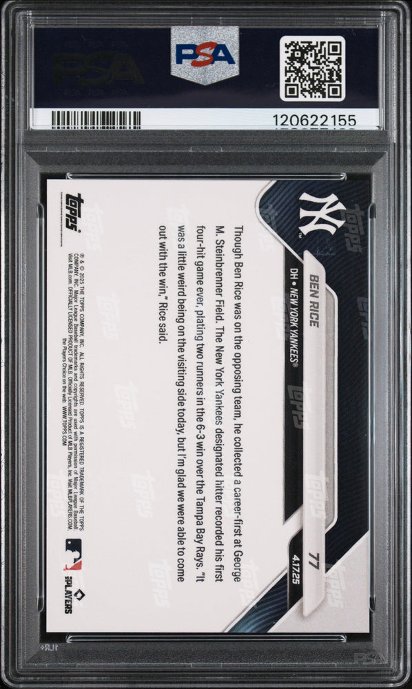 Graded 2025 Topps Now Ben Rice #77 Rookie RC Baseball Card PSA 9 Mint (ONLINE ORDER ONLY)
