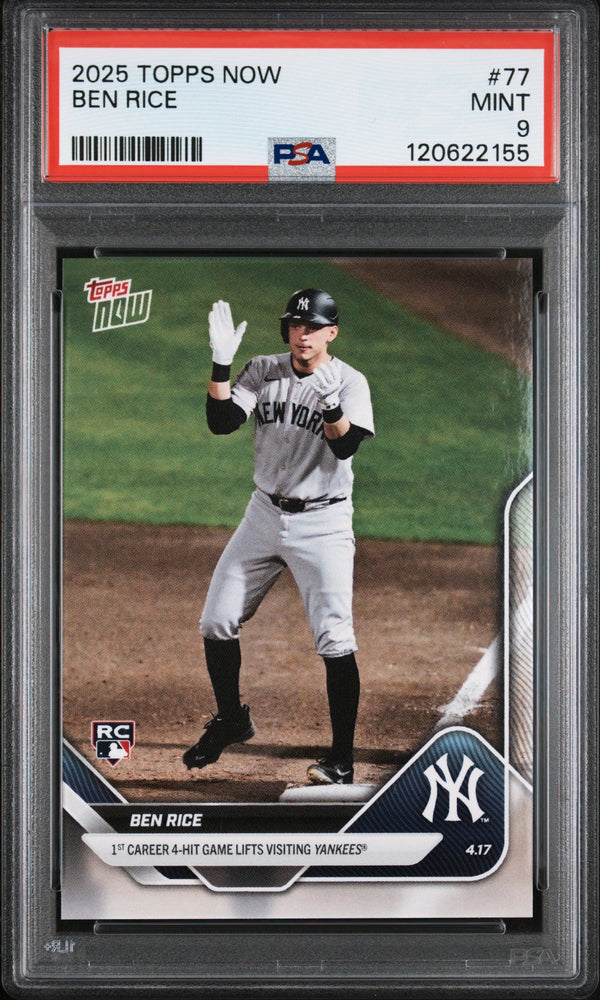 Graded 2025 Topps Now Ben Rice #77 Rookie RC Baseball Card PSA 9 Mint (ONLINE ORDER ONLY)
