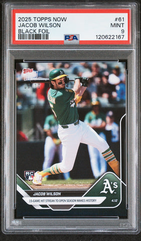 Graded 2025 Topps Now Jacob Wilson #61 Black Foil /10 Rookie RC Baseball Card PSA 9 Mint (ONLINE ORDER ONLY)
