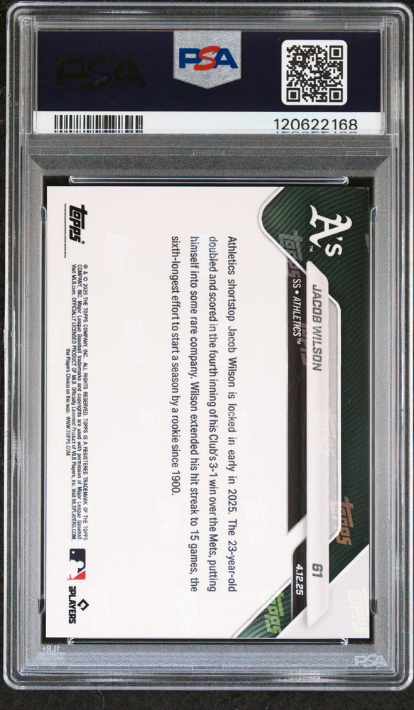 Graded 2025 Topps Now Jacob Wilson #61 Gold Foil /50 Rookie RC Baseball Card PSA 8 Near Mint (ONLINE ORDER ONLY)