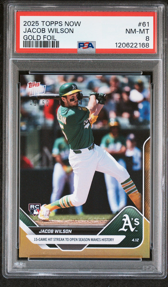 Graded 2025 Topps Now Jacob Wilson #61 Gold Foil /50 Rookie RC Baseball Card PSA 8 Near Mint (ONLINE ORDER ONLY)