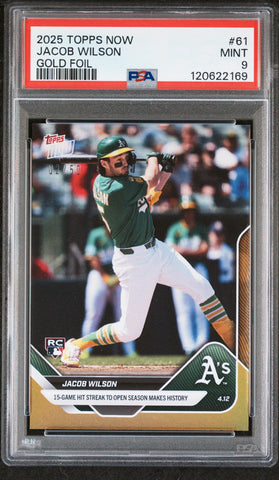 Graded 2025 Topps Now Jacob Wilson #61 Gold Foil /50 Rookie RC Baseball Card PSA 9 Mint (ONLINE ORDER ONLY)