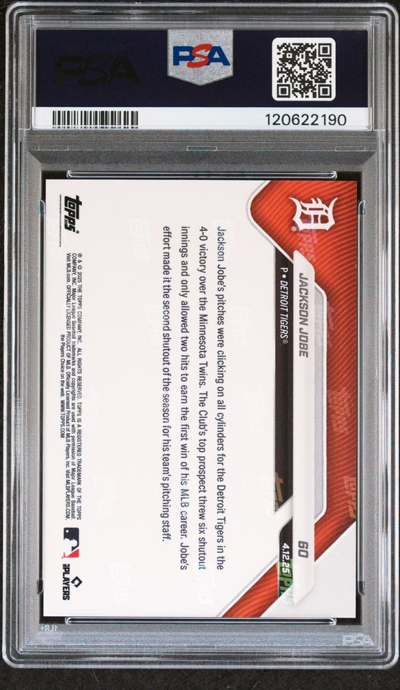 Graded 2025 Topps Now Jackson Jobe #60 Orange Foil /25 Rookie RC Baseball Card PSA 9 Mint (ONLINE ORDER ONLY)
