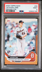 Graded 2025 Topps Now Jackson Jobe #60 Orange Foil /25 Rookie RC Baseball Card PSA 9 Mint (ONLINE ORDER ONLY)