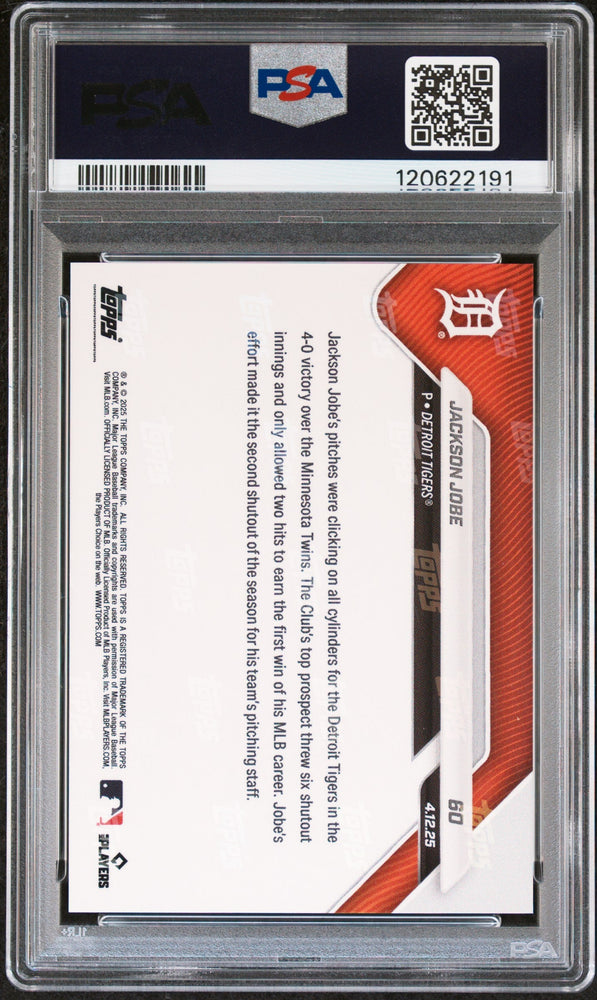 Graded 2025 Topps Now Jackson Jobe #60 Gold Foil /50 Rookie RC Baseball Card PSA 9 Mint (ONLINE ORDER ONLY)